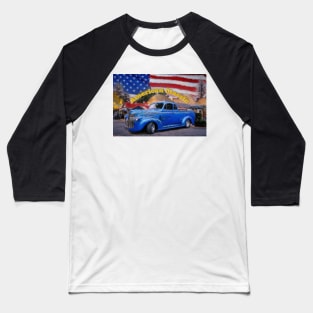 Classic Old American Truck in Blue with American Flag Baseball T-Shirt